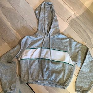 Garage gray color block cropped hoodie
